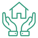 Symbole d'une maison placé entre deux mains